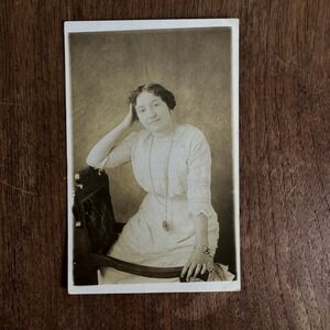 Antique 1900s‎ Studio Portrait Posing Women on Chair Printed On postcard